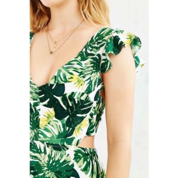 For Love & Lemons V-Neck Monstera Palm Tropical Leaf Dress XS NWT Maximalist - Picture 3 of 16